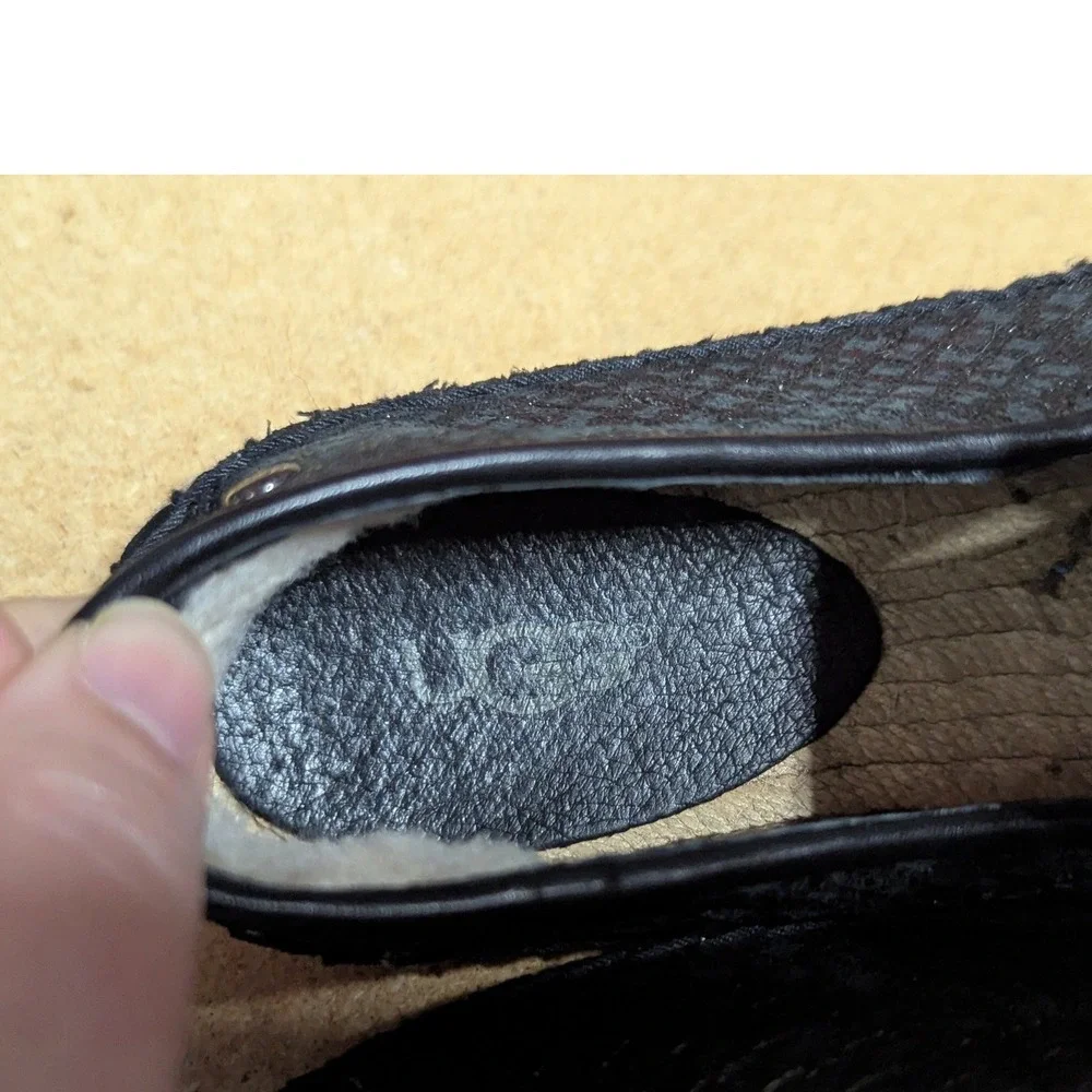 UGG Tioga Metallic Woven Leather Espadrille Loafers‎ Black Pewter 1010196 Size 6